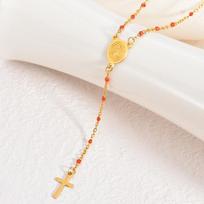 18K Gold-Plated Stainless Steel Double-Sided Religious Cross Pendant with Chain Stainless Steel beige