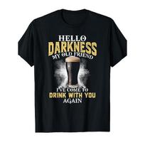 Men's Funny Beer Lover T-Shirt,  Hello Darkness My Old Friend I've Come to Drink with You Again  Graphic Tee, Black with Yellow Beer Mug Print, Short 2XL gray