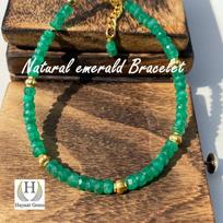 AAA Raw Emerald Bracelet: Faceted Beaded 925 Sterling Silver 9 inch black
