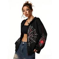 Y2K Voratinklio Unisex Užtraukiamas Džemperis su Gobtuvu | Per didelis Laisvas Kirpimas Vyrams ir Moterims, Visais Sezonais 2XL black