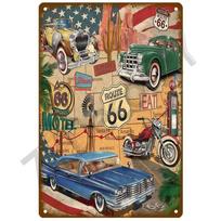 Route 66 Metalinių ženklų namas Plokštė Metalinis plakatas Skardos lentelės sieniniai plakatai Vintažinis retro estetinis kambario dekoras Sienų meno apdaila 20x30cm beige