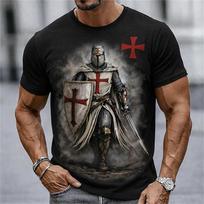 Men's Knights Templar Red Cross Sword and Shield Print Short-Sleeve T-Shirt Crusader Retro Hero-Style Short-Sleeve T-Shirt 3XL gray