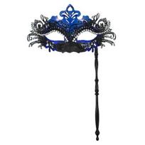 Išgalvotas vakarėlio metalinis maskaradas su rankiniu pagaliuku, pusės veido venecijietiška kaukė black