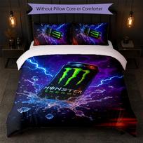 Monster Energy spausdintas 3 dalių patalynės komplektas: 1 antklodės užvalkalas ir 2 pagalvių užvalkalai. Minkšta patalynė namų miegamajam. 135cm*200cm