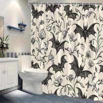 Waterproof Gothic Bat Shower Curtain Black and White Floral Print Bathroom Decor Halloween Spooky Victorian Curtains 90x180cm35x71in