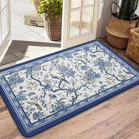 Blue and White Porcelain Doormat Vintage Bird Floral Rug Classic European Style for Dining Room 43X75CM gray