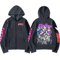 JoJo Bizarre Adventure Megztinis su užtrauktuku Juokingi japoniški anime megztiniai su užtrauktuku Vyriški Harajuku hiphopo drabužiai Unisex gobtuvai S pilka