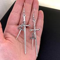 Swords Moon Earrings Witchy Warrior Pagan Viking Alternative Gothic Medieval Silver Color Classic Warrior Gift Women New brown