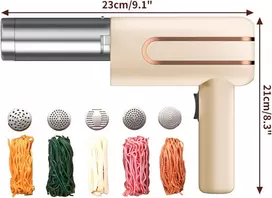 Rankinis elektrinis makaronų gaminimo aparatas, rankinis presas su 5 režimais, nešiojamas rankinis makaronų gaminimo aparatas namams, įkraunamas makaronų gaminimo aparatas spagečiams/fettuccine (beige)