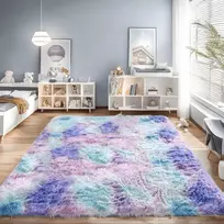 Lanyesky pūkuotas kilimas svetainei, neslystantis kailinis kilimas, pūkuotas minkštas modernus dirbtinio kailio dažytas kilimas vaikų kambariui, miegamojo kilimas (šviesiai violetinis, 80 x 160 cm)