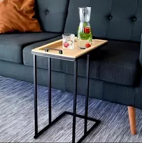 Secasa staliukas su nuimamu padėklu, kavos staliukas, metalinis, medinis, šoninis staliukas, c formos staliukas sofai, staliukas-padėklas, juodas vintažinis, šoninis staliukas, modernus, staliukas sofai svetainei (natūralus)
