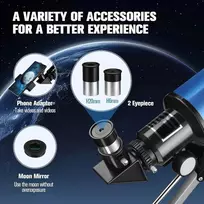Teleskopai suaugusiems astronomijai, 70/300 refraktorinis teleskopas vaikams, su aliuminio trikoju, išmaniojo telefono adapteriu ir mėnulio filtru-1