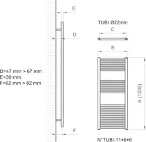 Ercos rankšluosčių džiovintuvas / vonios rankšluosčių šildytuvas, matmenys 600 x 1200 mm, radiatorius, matinė balta spalva, 1/2 colio jungtys, komplekte su montavimo rinkiniu