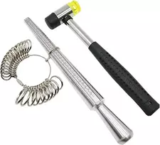 Niupika metalinis žiedų dydžių matuoklis su juvelyro guminiu plaktuku žiedų dydžiui matuoti nuo 11.95 iki 21.89 mm, plieno įrankis papuošalų gamybai ir taisymui, be akmens