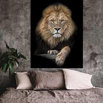 Dark Background Lion Portrait Tapestry, Cool Majestic Wild Animal Print Wall Art for Bedroom Living Room Dorm Apartment Decor (as the picture,70x100CM) gray
