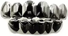 Hip Hop Grillz dantų rinkinys – viršutinis ir apatinis – universalus dydis – lengvai pritaikomas – juodas