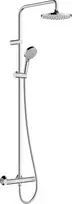 Hansgrohe Vernis Blend 26276000 dušo sistema su termostatu, lietaus dušas (205 mm) su jungtimi, rankinis dušas (2 tipų srovės), žarna, dušo stovas ir apvali dušo galvutė (1 tipo srovė), chromas