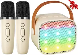 Muzikinis centras Akai Ankuka karaoke rinkinys vaikams ir suaugusiems su 2 mikrofonais, smėlio spalvos