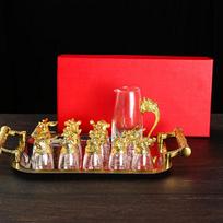 Chinese Zodiac Baijiu Shot Glass and Decanter Set red