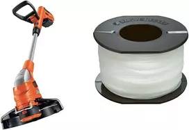 Juodas+decker akumuliatorinis vejos kraštu pjaustytuvas (18 V 2,0 Ah Li-ion, pjovimo plotis 23 cm, antra rankena) Glc1823l20 ir atsarginis refleksinis valas (vejos kraštu pjaustytuvui, 50 m ilgio, 1,5 mm skersmens) A6171