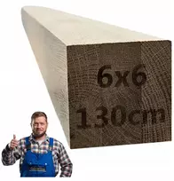 Ąžuolinis medinis statramstis 6x6 130cm turėklas laiptams, rankena 60 x 60