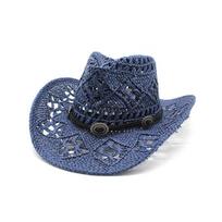 Cowboy Hat Summer Wide Brim Straw Sun Hat For Men Women Sun Protection tamsiai mėlyna spalva