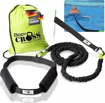 Bodycross Premium lauko plaukimo treniruoklis baseinams, plaukimo diržas vaikams ir suaugusiems, plaukimo diržas su vamzdeliu (1–20 kg traukos jėga) – baseino priedai, plūduras, plaukimo lenta – pagaminta