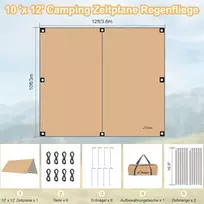 Wadeo Kempingo brezentas palapinei, neperšlampamas, 4 x 3 m, kempingo brezentas palapinei, apsauga nuo lietaus su stulpais, palapinės virvės, kempingo brezentas, itin lengvas, idealus kempingui, iškyloms lauke - Khaki