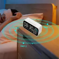 Dxia bluetooth garsiakalbio žadintuvas, led naktinės lemputės žadintuvas, usb įkroviklis, maitinamas iš tinklo su baterijos atsarga, individualus dvigubas žadintuvas, gali būti prijungtas prie mobiliojo bluetooth