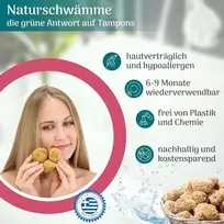 Tom&pat® menstruaciniai kempinėlės - dermatest: labai gerai - su džiuto higieniniu maišeliu - nebalinta natūrali kempinė kaip natūrali tamponų alternatyva, daugkartinio naudojimo