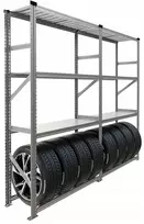 Metalinis garažo stovas 8 padangoms + 6 lentynos 200x40x252cm Solidus Tvirtas