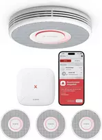 X-sense Xs0b-mr31 išmanusis dūmų detektorius Wlan su balso išvestimi ir 17 vietų, gaisro detektorius, tinklinis dūmų detektorius, 33 mm, gaisro signalizacija su Sbs50 bazine stotimi, 3 vnt.