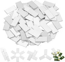 Olycraft 300 vnt. lipnių stačiakampių mozaikos plytelių rinkinys 19,5 x 10 mm veidrodinės mozaikos plytelės 0,8 mm storio mini akriliniai veidrodiniai sidabriniai "pasidaryk pats" veidrodžiai amatų meno sienų durų namų dekoravimui
