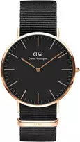 Daniel Wellington Classic Cornwall, juodas/rožinio aukso laikrodis, 40 mm, nato, vyrams