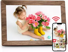 Frameo 10,1 colio skaitmeninis nuotraukų rėmelis su 32gb atmintimi, wifi elektroninis nuotraukų rėmelis, jutiklinis ekranas, automatinis pasukimas, paprastas nustatymas ir nuotraukų ar vaizdo įrašų bendrinimas per frameo programėlę – rudo medžio