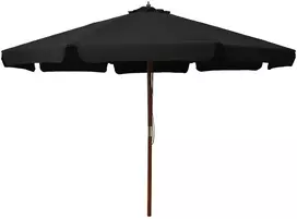 Lauko skėtis nuo saulės su mediniu stulpu, juodas, 330cm