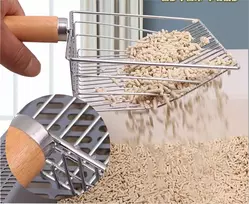 Uqmiqura semtuvėlis kraikui, 28 cm semtuvėlis kraikui su medine rankena, metalinis semtuvėlis kraikui, kraiko dėžutė katėms, šunims