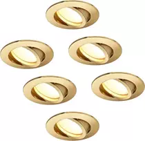 Hcfei Led įleidžiamas prožektorius, reguliuojamas, matinis aukso spalvos, apvalus, pasukamas, 5 W, plokščias, 230 V, įleidžiamas prožektorius, 68 mm gręžimo skylė, 120° spindulio kampas, šilta balta, 3000 K (6 vnt.)