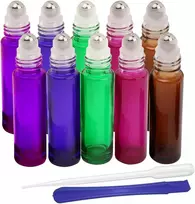 Jhd 10 ml stikliniai roller buteliukai, daugkartiniai eterinių aliejų aromaterapijos kvapų buteliukai su butelių atidarytuvu ir pipete, idealūs namams ir kelionėms (5 spalvos)