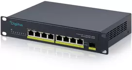 Šakotuvas Digitus 10" 2,5G 8 prievadų nevaldomas PoE+ komutatorius su 1× 10G SFP+, nevaldomas, 2,5G Ethernet (100/1000/2500), Power over Ethernet (PoE), montavimas į stelažą, darbalaukis