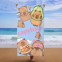 Cute Capybara Microfiber Beach Towel, Pink Bubble Tea Animal Print Bath Towel, Quick Dry Sand Free Large Travel Towel for Girls 140x70cm