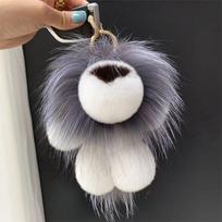 Rabbit Furs Ball Keychain Pompom Fluffy Fur Lion Pendant Charm with Custom Color & Logo for Four Seasons Use