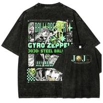 Gyro Zeppeli Anime T-shirt Men Clothing JoJo's Bizarre Adventure Vintage Washed T Shirt Summer Casual Loose Cotton Tees Clothes XL gray