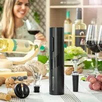 Innovagoods 4 dalių elektrinis kamščiatraukio vyno priedų rinkinys, elegantiškas dizainas, abs ir plienas, juodas, vidutinis, akrilonitrilo butadieno stirenas