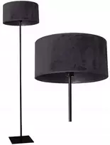 Elegantiškas pastatomas grindų šviestuvas su juodu veliūriniu gaubtu loft