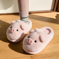 Girls heart winter soft thick-soled fluffy home shoes ladies cute cartoon pink piggy warm plush confinement shoes 40-41 beige