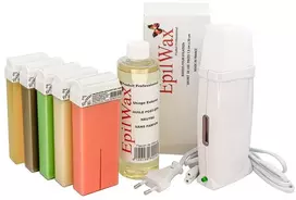 Epilwax Royal epiliacijos rinkinys su: profesionaliu vaško šildytuvu, 5 vaško kasetėmis po 100 ml Panashed, 100 epiliacijos juostelių, 1 buteliuku 250 ml aliejaus po epiliacijos (royal Series 5)