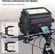 Lemego vandeniui atsparus dviračio krepšys ant vairo su adapteriu elektriniams ir įprastiems dviračiams 4.5 l talpos, priekinis krepšys ant vairo su reguliuojamu jutikliniu ekranu ir nuimamu telefono laikikliu