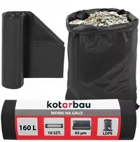 Kotarbau 160l maišai statybinėms atliekoms, šiukšlėms, juodi, foliniai ldpe 65µm, 10 vnt.