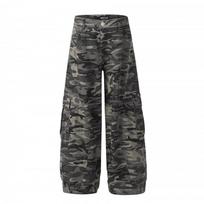 Womens Camo Cargo Jeans American Vintage Multi-pocket Wide Leg Deconstructed Banana Pants 3XL black